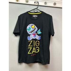 Bkys Zig Zag Love Graphic T-Shirt Mens Small Black Crew Neck Short Sleeve